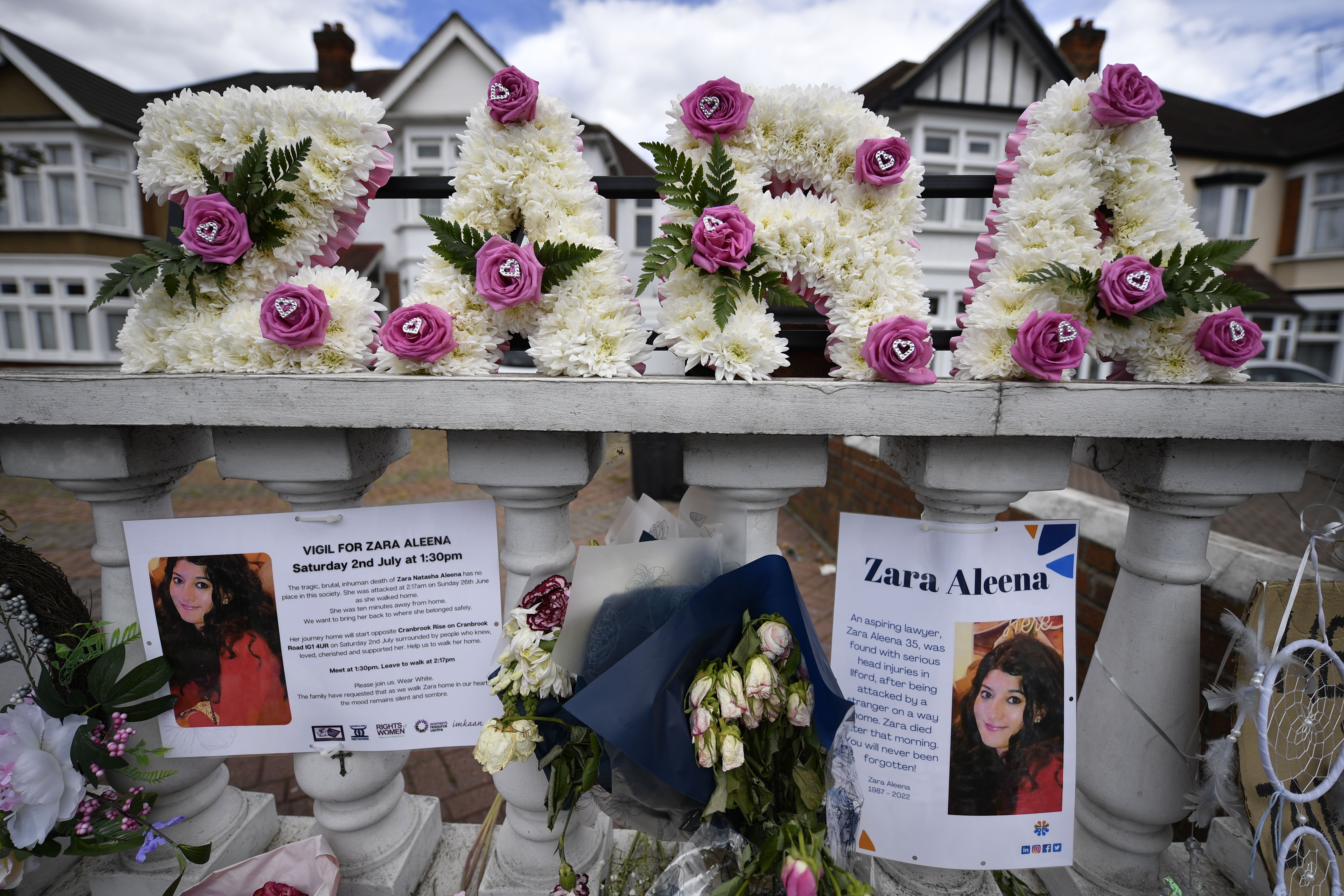 Flowers left after a vigil in 2022 in Ilford, east London, at the site where she was killed (Beresford Hodge/PA)