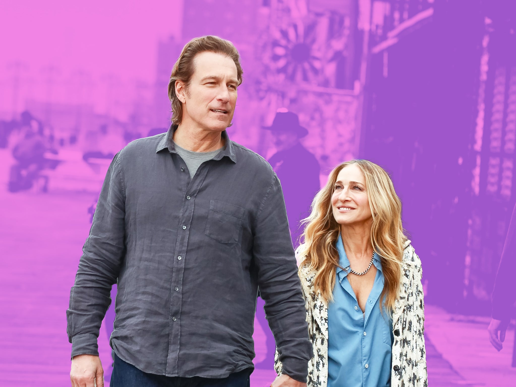 John Corbett and Sarah Jessica Parker, aka Aidan and Carrie, film scenes for the next season of ‘And Just Like That...’ this month