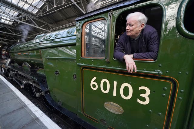 Engineer Peter Walker on board the Flying Scotsman during an event at Edinburgh Waverley station (Andrew Milligan/PA)