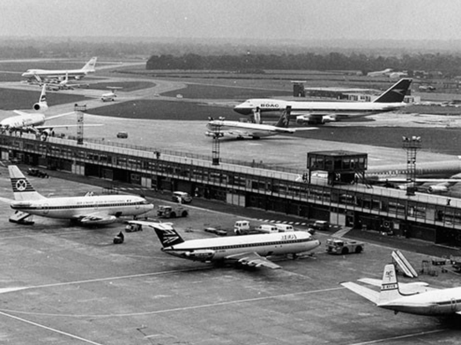 The way we were: Manchester airport around 1973. The plane bottom right is a Dan-Air Comet