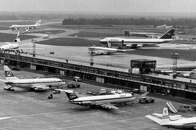 <p>The way we were: Manchester airport around 1973. The plane bottom right is a Dan-Air Comet</p>