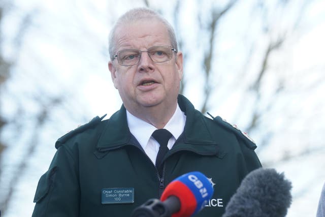 Police Service of Northern Ireland Chief Constable Simon Byrne speaking to the media outside the PSNI HQ in Belfast (Brian Lawless/PA)