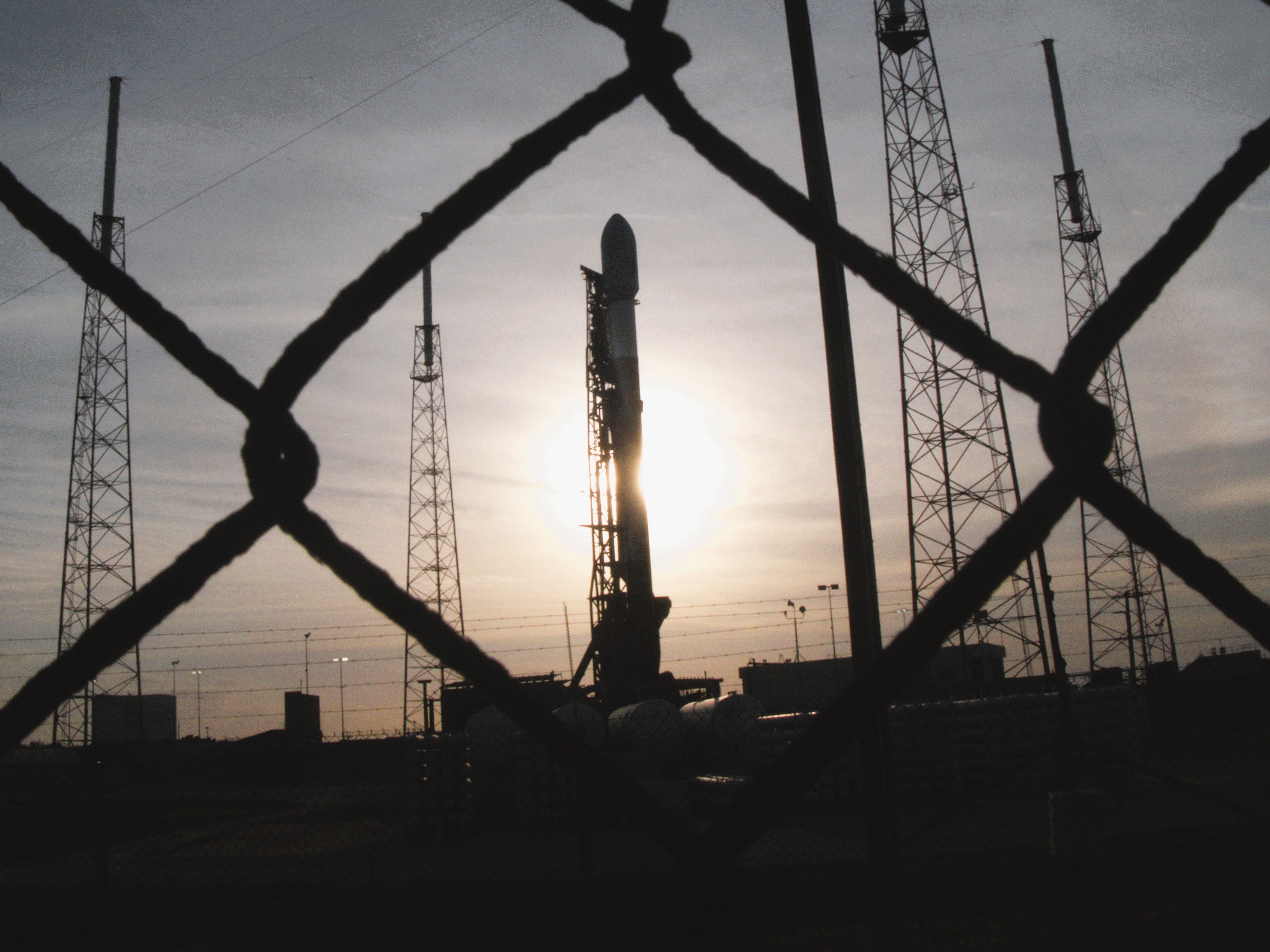 <p>A SpaceX Falcon 9 rocket on a launchpad in Cape Canaveral, Florida, on 17 February, 2023</p>
