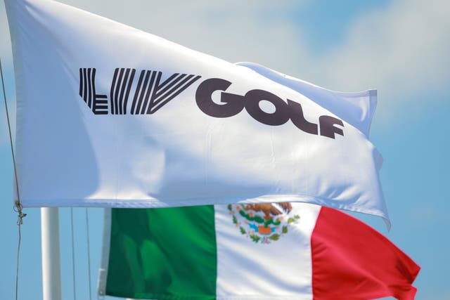 <p>LIV Golf and Mexico flag are seen prior day one of the LIV Golf Invitational - Mayakoba at El Camaleon </p>