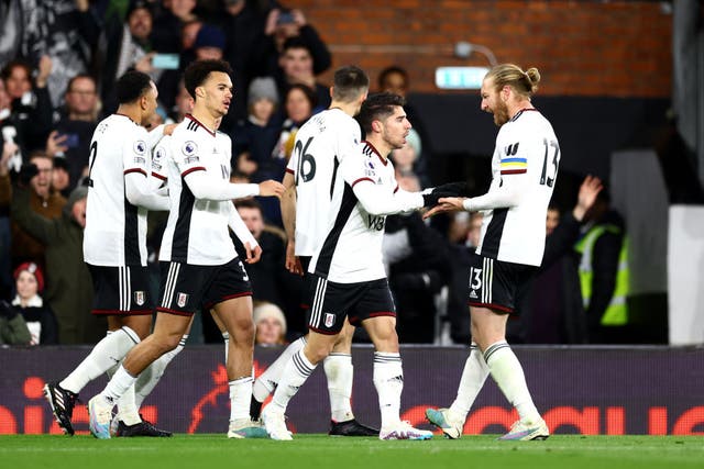 <p>Manor Solomon scores Fulham’s equaliser</p>