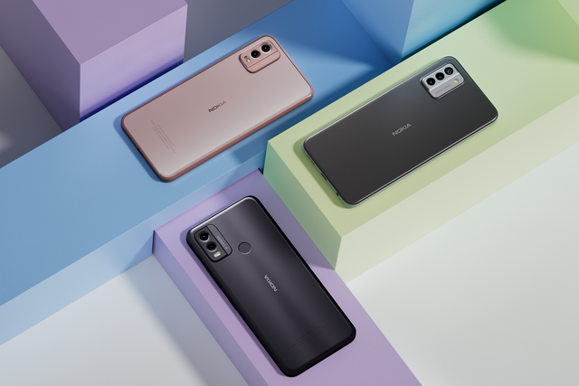 Nokia’a latest line-up of smartphones, including the G22, which includes repairable parts (HMD Global)