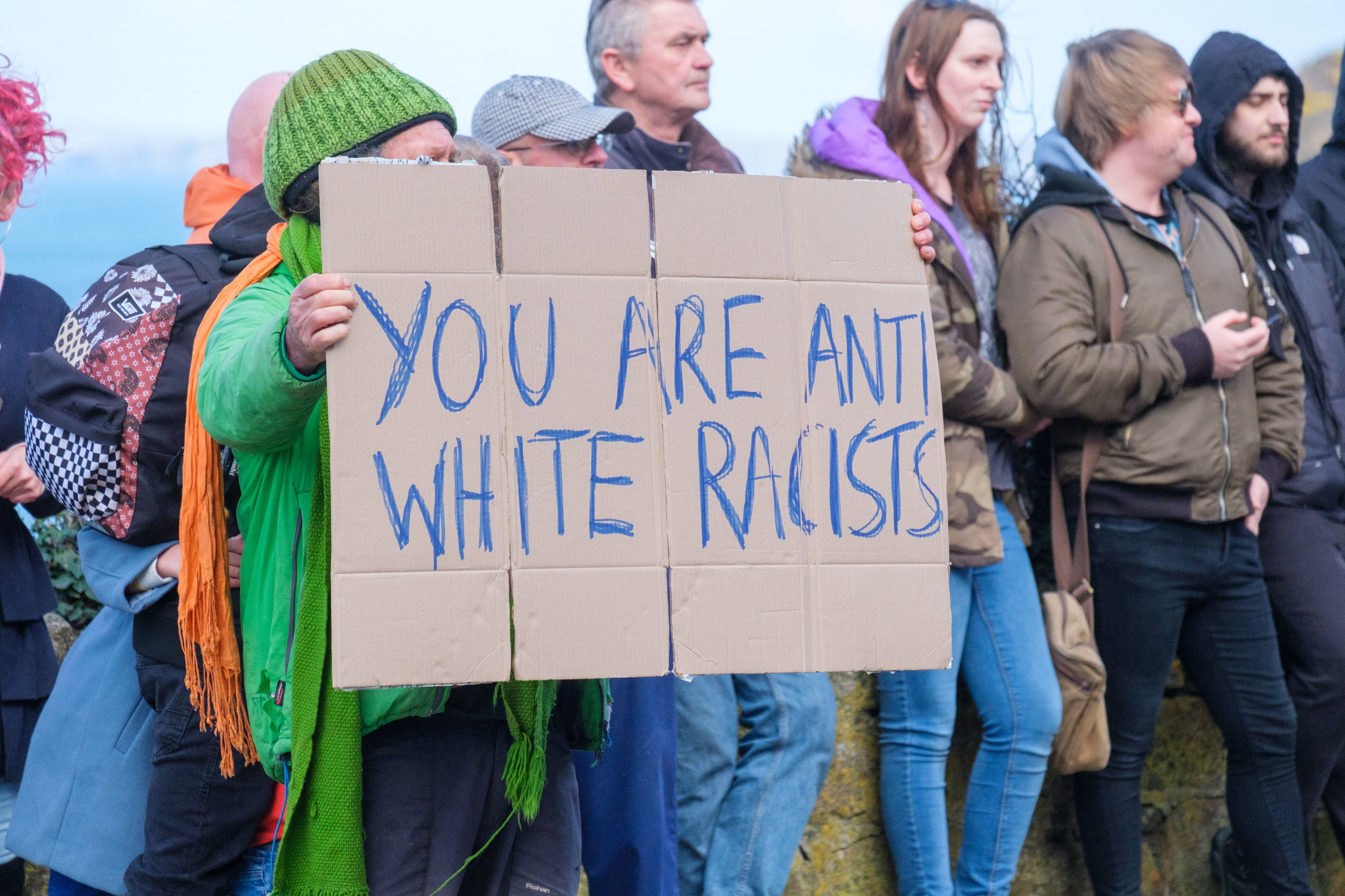 Protesters from nationalist group Patriotic Alternative face anti-fascists from Cornwall Resists, during a protest, organised by the far-right group