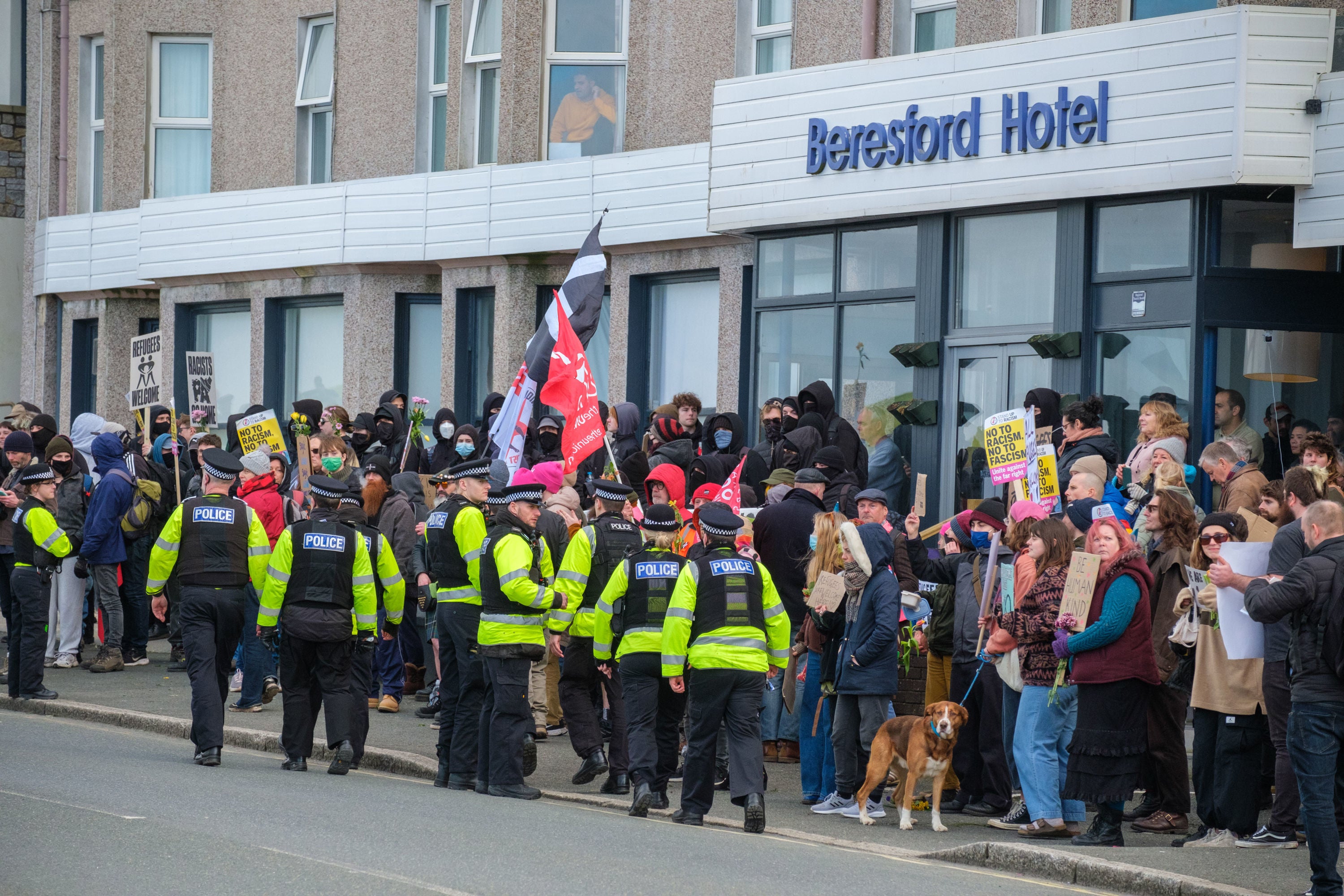 <p>A protest outside a hotel used to house asylum seekers in Cornwall </p>