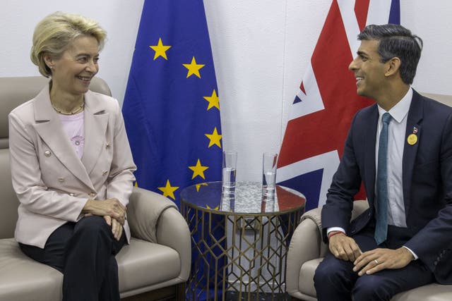 Prime Minister Rishi Sunak and European Commission president Ursula von der Leyen will meet in the UK on Monday (Steve Reigate/Daily Express/PA)