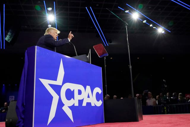 <p>Donald Trump speaks at CPAC in 2022 </p>