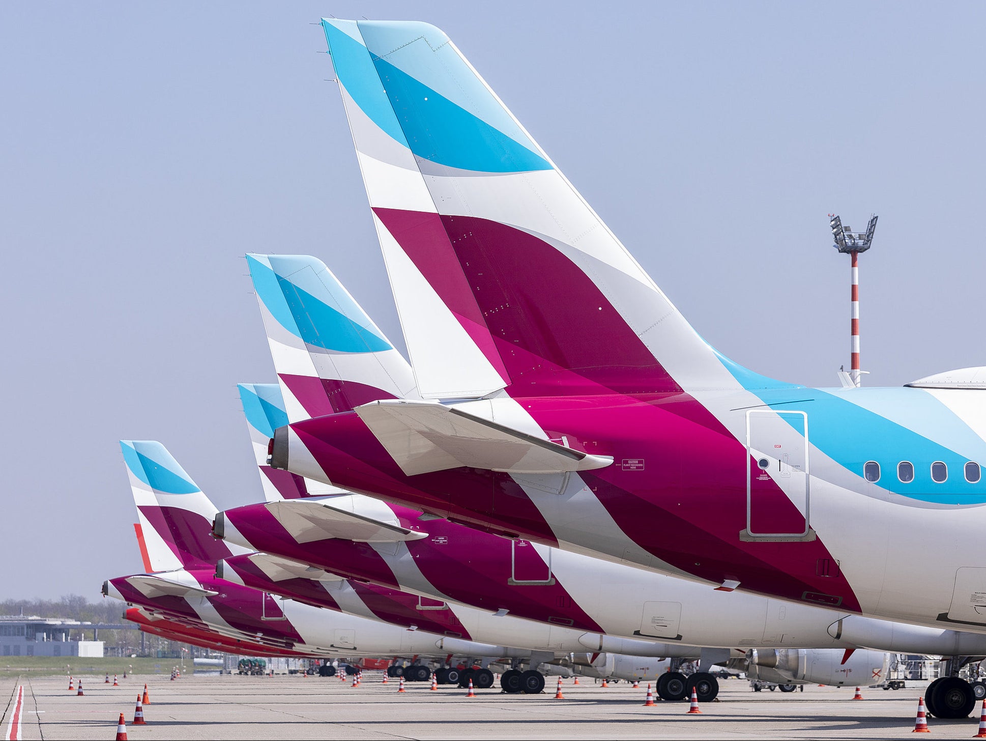 Ground stop: Eurowings aircraft at Dusseldorf airport in Germany