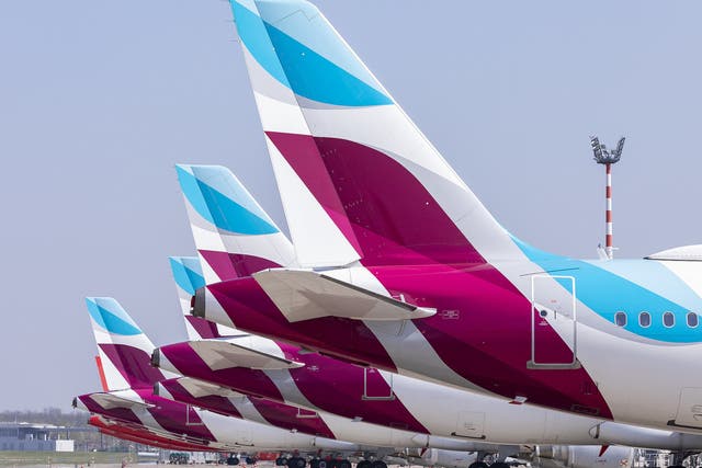 <p>Ground stop: Eurowings aircraft at Dusseldorf airport in Germany</p>