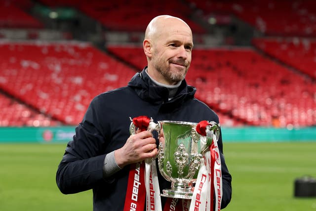 <p>Erik ten Hag secured his first trophy as Manchester United manager with victory in the Carabao Cup final </p>