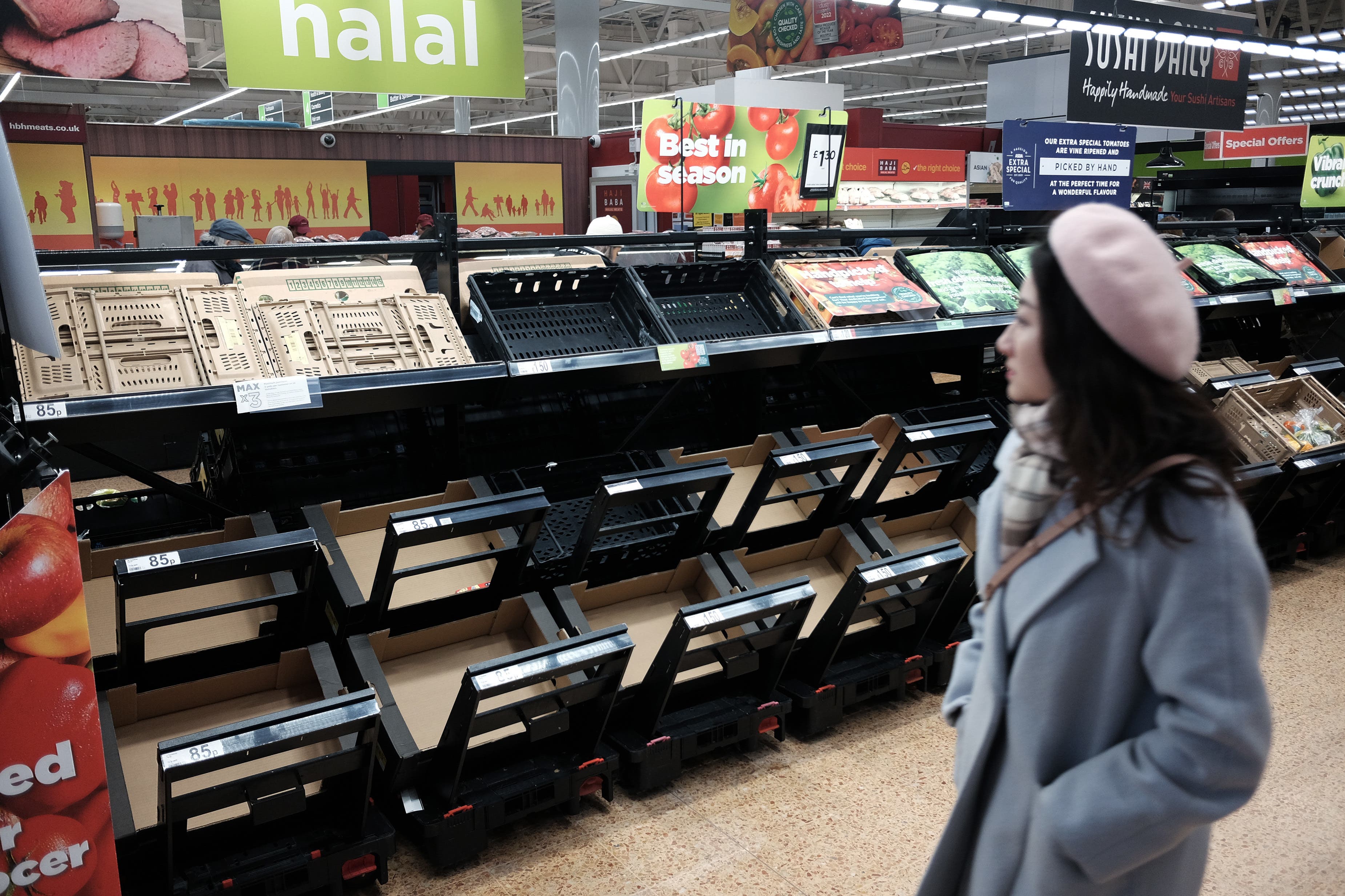 Shortages of fresh fruit and vegetables at an Asda store in east London in February