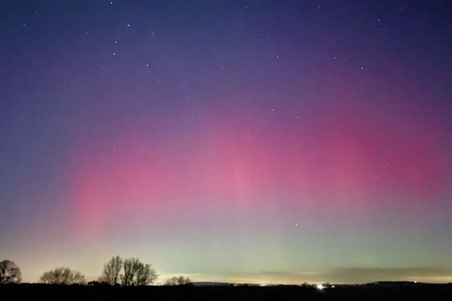 The northern lights over Cressage in Shropshire (@RobDaviesEA/PA)