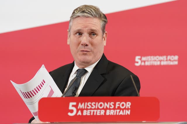 Labour Party leader Sir Keir Starmer delivers a speech at the offices of UK Finance in central London, outlining further detail on the Party’s growth mission (Stefan Rousseau/PA)