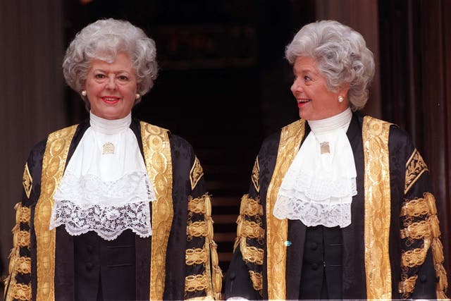 Betty Boothroyd with her Madame Tussauds wax double (Ben Curtis/PA)