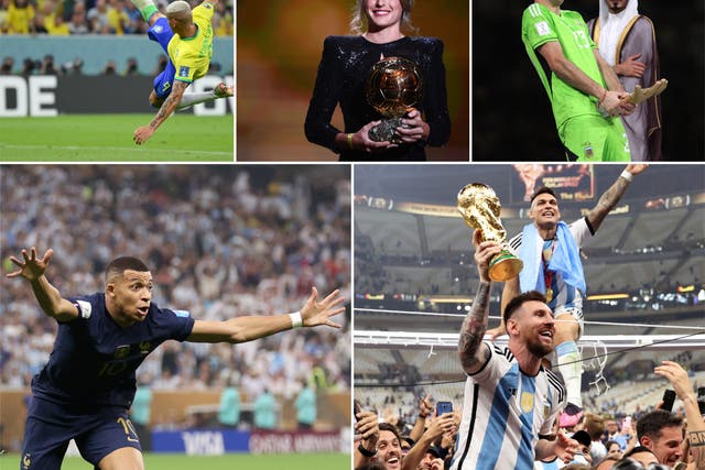 <p>Clockwise from top left: Richarlison, Alexia Putellas, Emi Martinez, Lionel Messi and Kylian Mbappe</p>