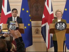 Brexit deal – latest news: Sunak heads to Northern Ireland as Boris Johnson dangles threat of revolt