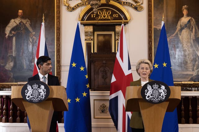 Prime Minister Rishi Sunak and European Commission president Ursula von der Leyen during a press conference at the Guildhall in Windsor, Berkshire (Dan Kitwood/PA)