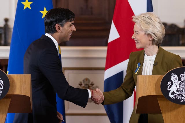 <p>Rishi Sunak reached deal with EU Commission president Ursula von der Leyen last month </p>