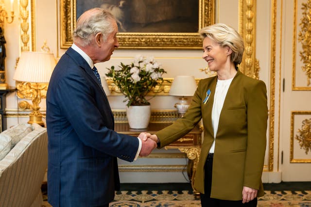 King Charles III receives European Commission president Ursula von der Leyen during an audience at Windsor Castle, Berkshire. Picture date: Monday February 27, 2023.