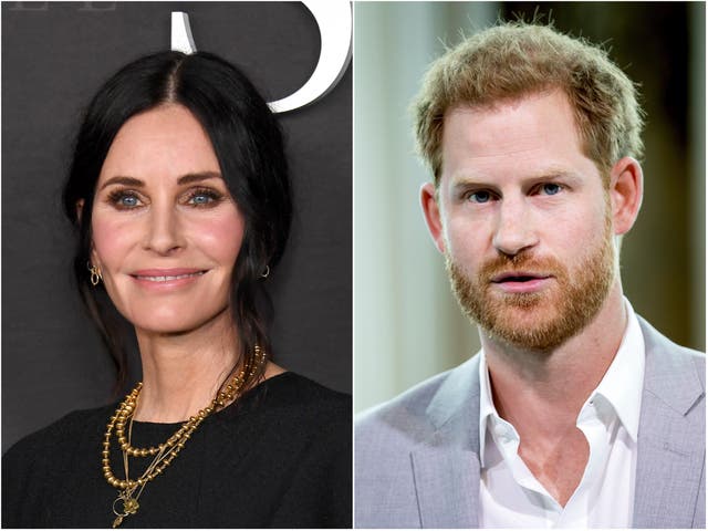 <p>Courteney Cox (left) and Prince Harry</p>