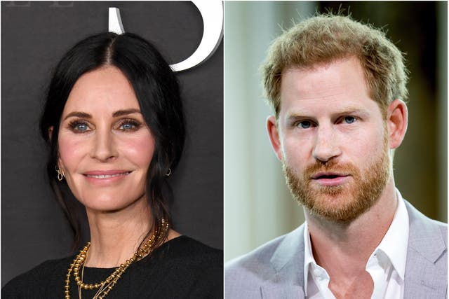<p>Courteney Cox (left) and Prince Harry</p>