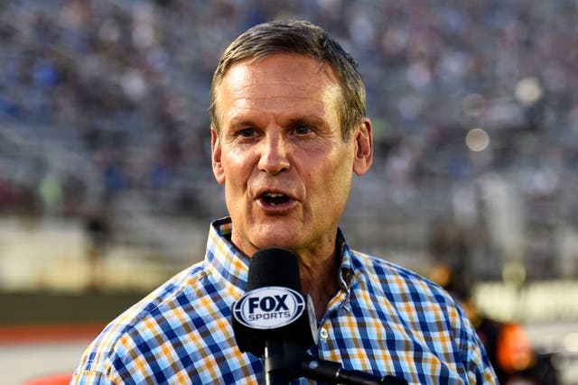<p>Tennessee Governor Bill Lee gives the command to start engines prior to the NASCAR Cup Series All-Star Race at Bristol Motor Speedway on July 15, 2020 in Bristol, Tennessee</p>