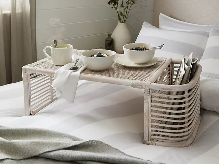 Whitewashed rattan breakfast-in-bed tray (£100, Thewhitecompany.com )