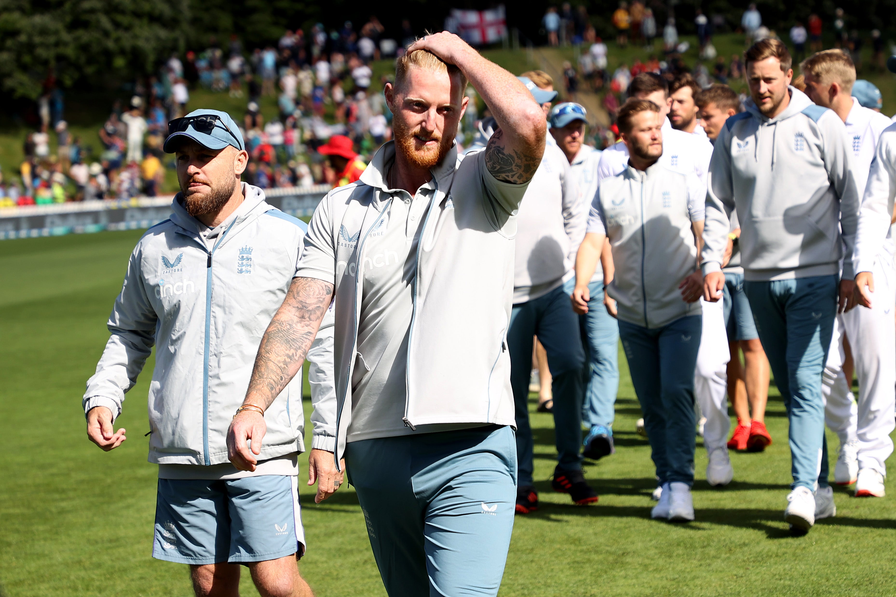 Ben Stokes leaves the field after England’s narrow defeat in Wellington