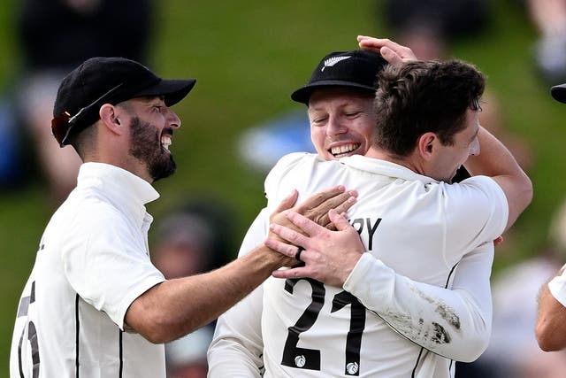 <p>New Zealand’s players celebrate against England</p>