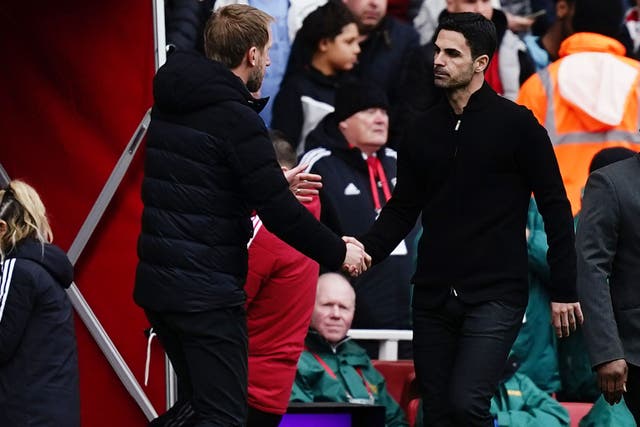 Graham Potter (left) and Arsenal manager Mikel Arteta (Aaron Chown/PA)