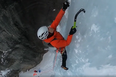 Ice climber scales 141-metre-high frozen waterfall after first attempt almost killed him