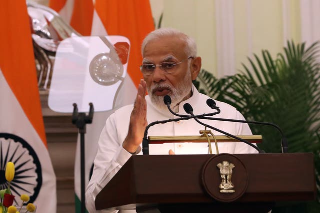 <p>The Indian prime minister during a speech last week in Delhi </p>