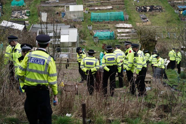 Police search teams in Roedale Valley Allotments, Brighton (Jordan Pettitt/PA)