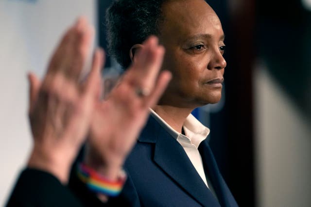 <p>Chicago mayor Lori Lightfoot gives her concession speech on Tuesday night </p>