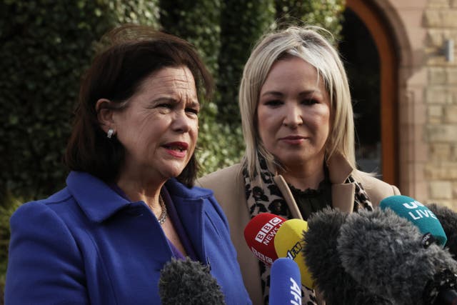 Sinn Fein president Mary Lou McDonald, left, and vice-president Michelle O’Neill (Liam McBurney/PA)