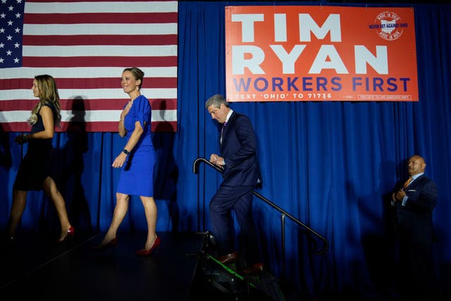 <p>Tim Ryan arrives at his final campaign event in 2022 to deliver his concession speech</p>