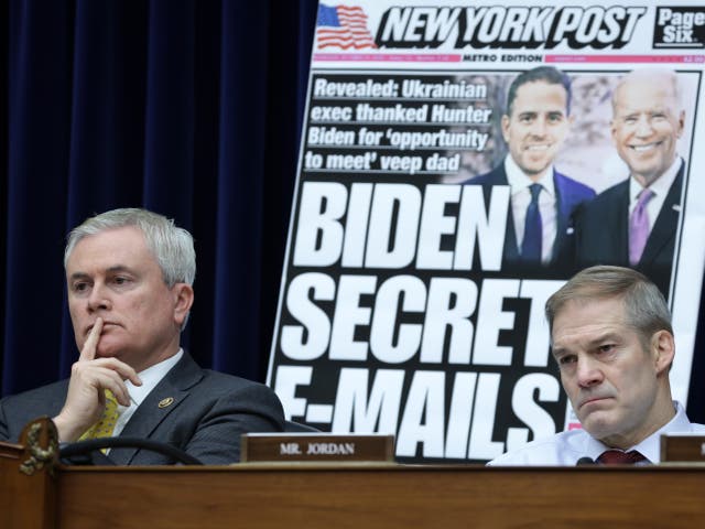 <p>Committee Chairman Rep. James Comer (R-KY) and Rep. Jim Jordon (R-OH) listen during a hearing </p>