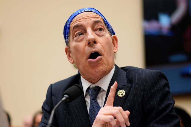<p>Rep. Jamie Raskin, D-Md., left, testifies during a House Judiciary subcommittee hearing on what Republicans say is the politicization of the FBI and Justice Department and attacks on American civil liberties, on Capitol Hill, Thursday, Feb. 9, 2023, in Washington</p>
