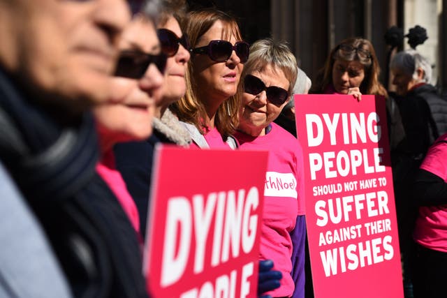 <p>Dignity in Dying protest (Kirsty O’Connor/PA)</p>