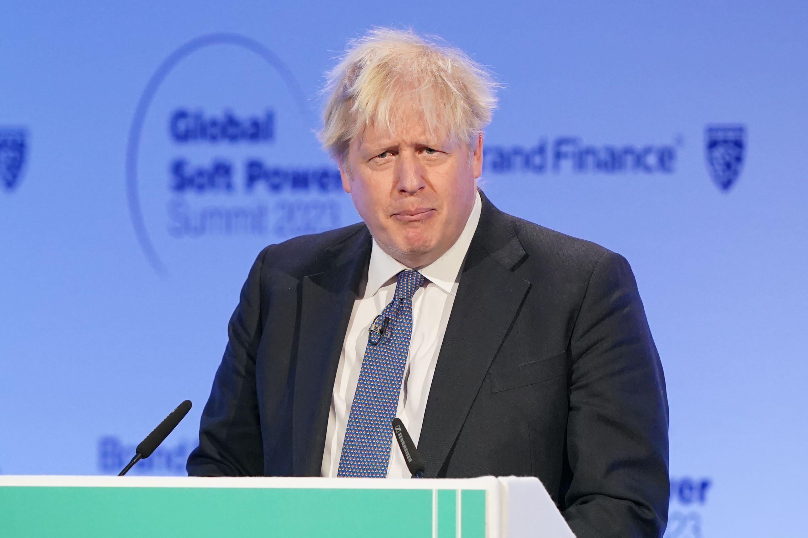 Former prime minister Boris Johnson speaks during the Global Soft Power Summit, at the Queen Elizabeth II Conference Centre, London (Jonathan Brady/PA)