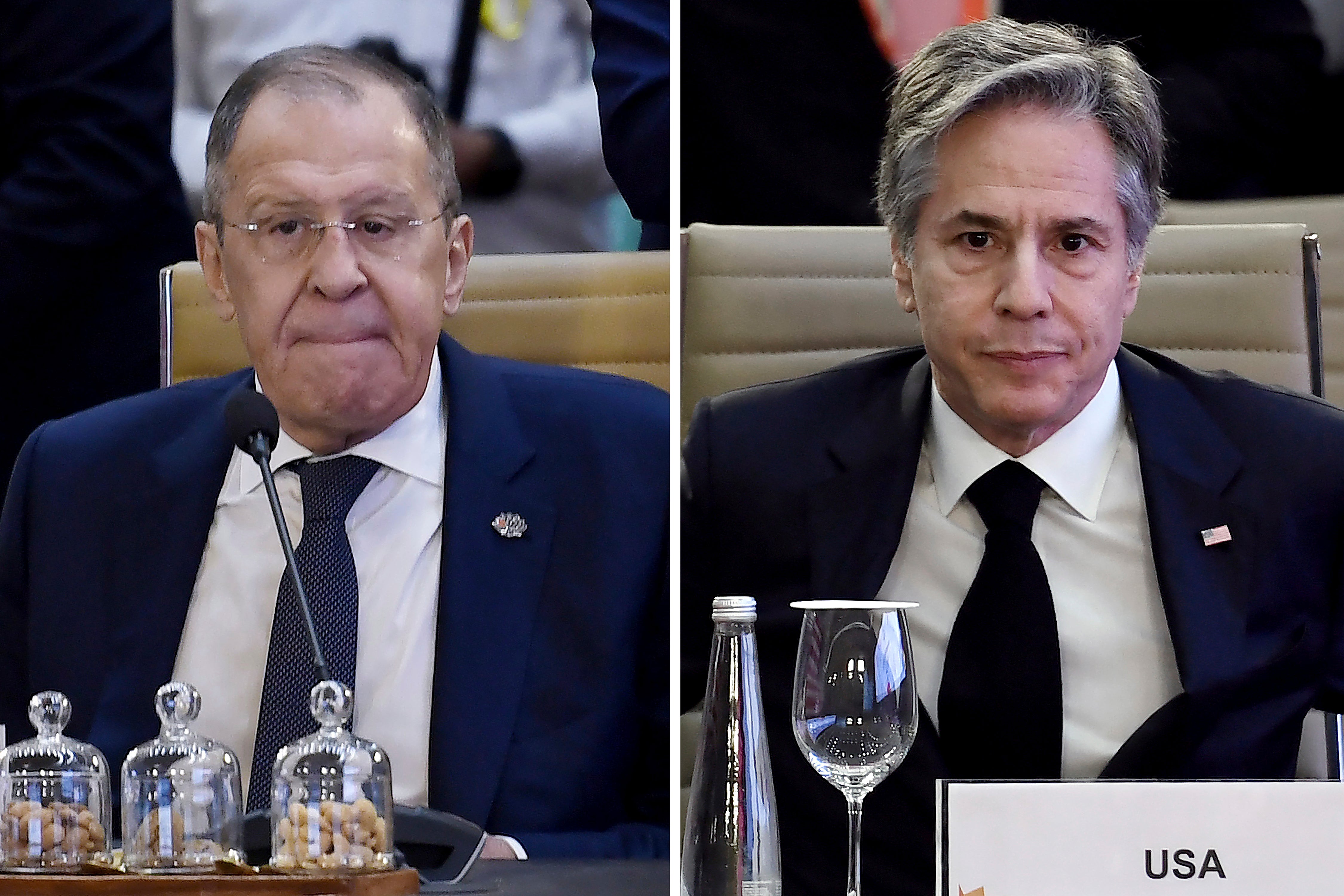 <p>Russian foreign minister Sergei Lavrov and US secretary of state Antony Blinken</p>