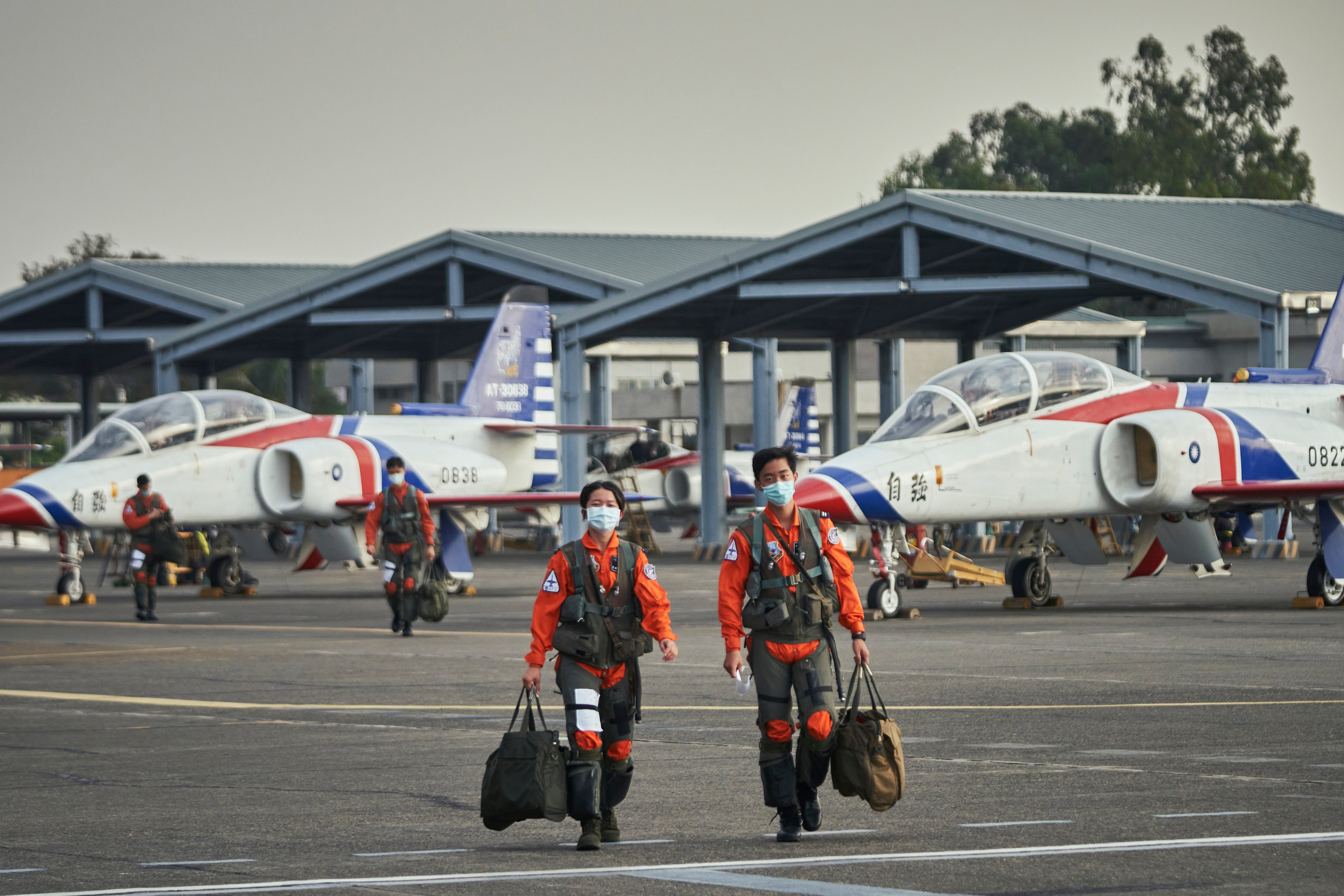 AT3 jet pilots return after running missions and trainings at a base in Kaohsiung