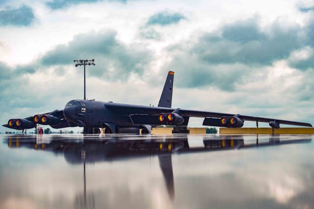 <p>A B-52H Stratofortress sits on the flightline at Minot Air Force Base, North Dakota </p>