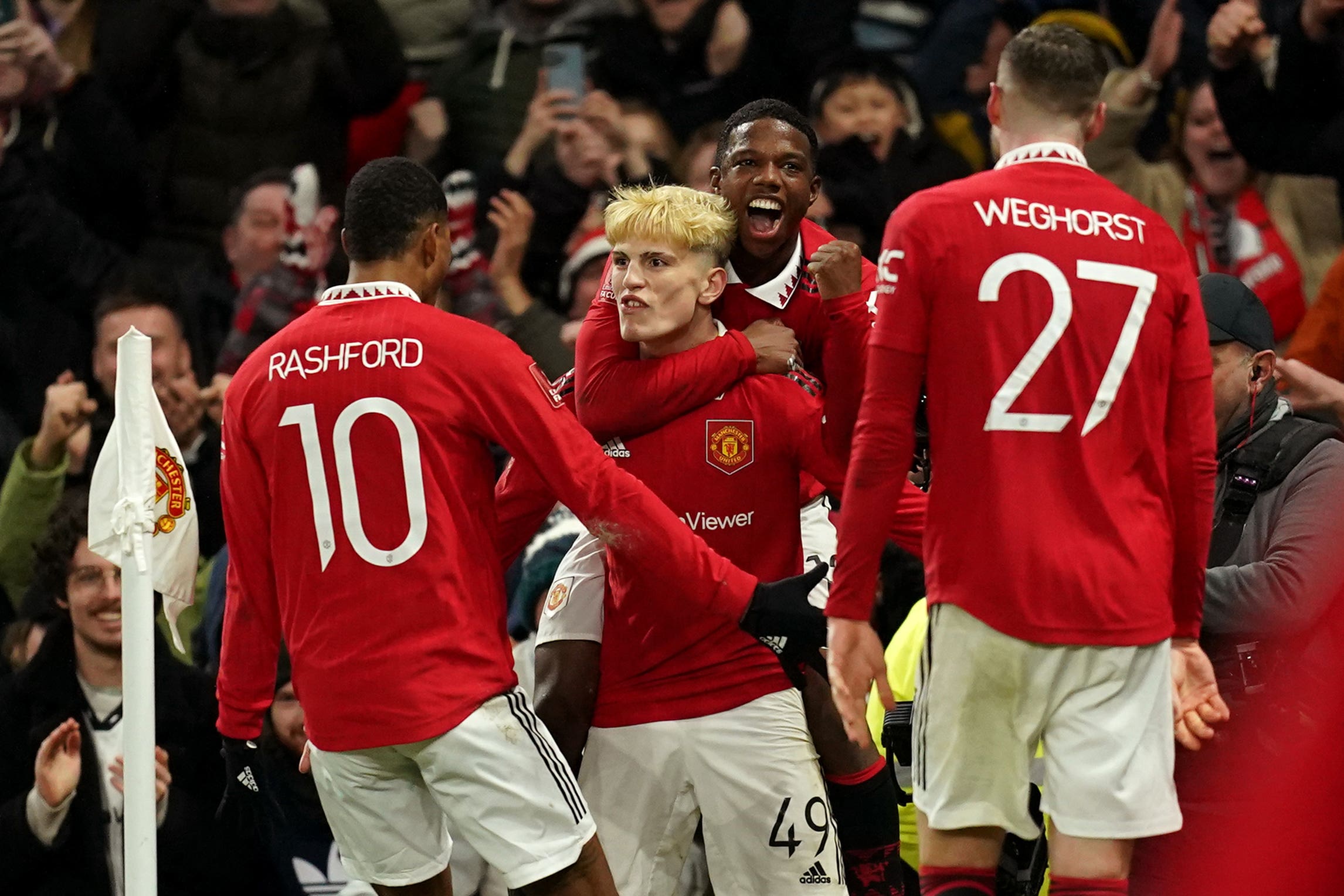 Manchester United celebrated progressing in the FA Cup (Martin Rickett/PA)