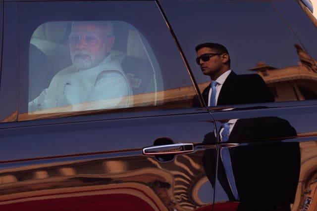 <p>File. Indian Prime Minister Narendra Modi arrives at the Indian presidential palace to receive German Chancellor Olaf Scholz, for latter’s ceremonial reception, in New Delhi, India, Saturday, 25 February 2023</p>