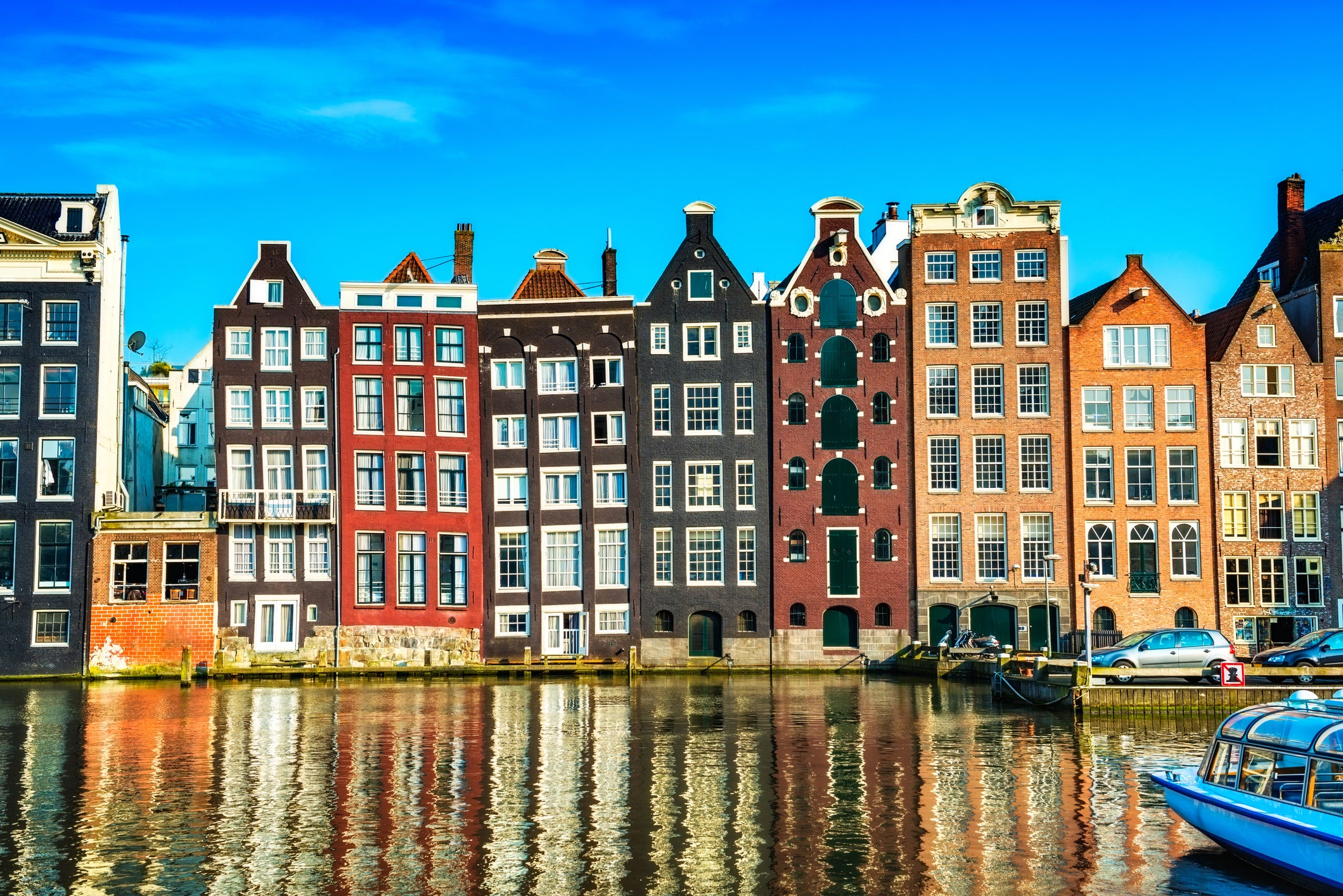 Historic houses on the canal in Amsterdam
