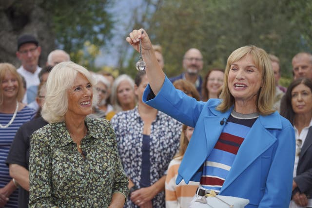 The Duchess of Cornwall (left) with BBC presenter Fiona Bruce during a visit to the Antiques Roadshow at the Eden Project in Bodelva, Cornwall. (Hugh Hastings/PA)